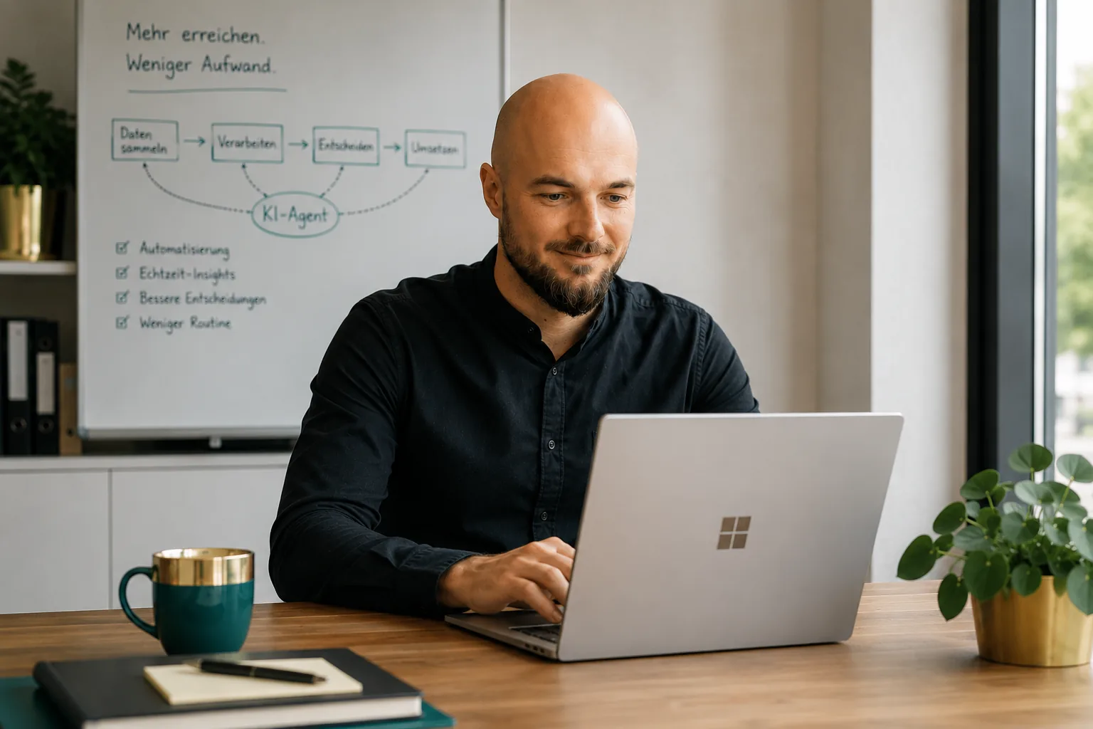 Effizient arbeiten mit KI: konzentriert und entspannt am Laptop